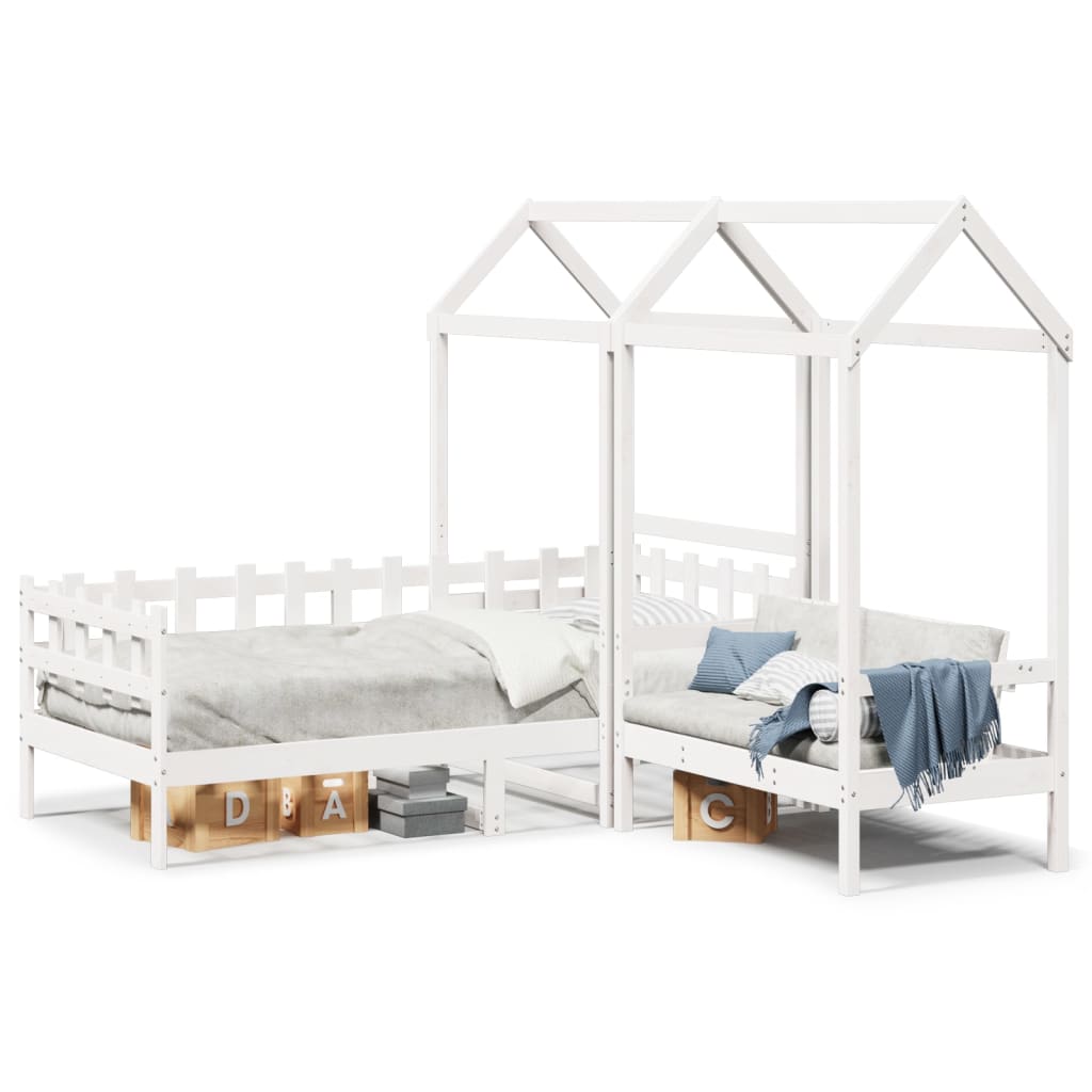 vidaXL Day Bed and Bench Set with Roof without Mattress White 80x200cm 2
