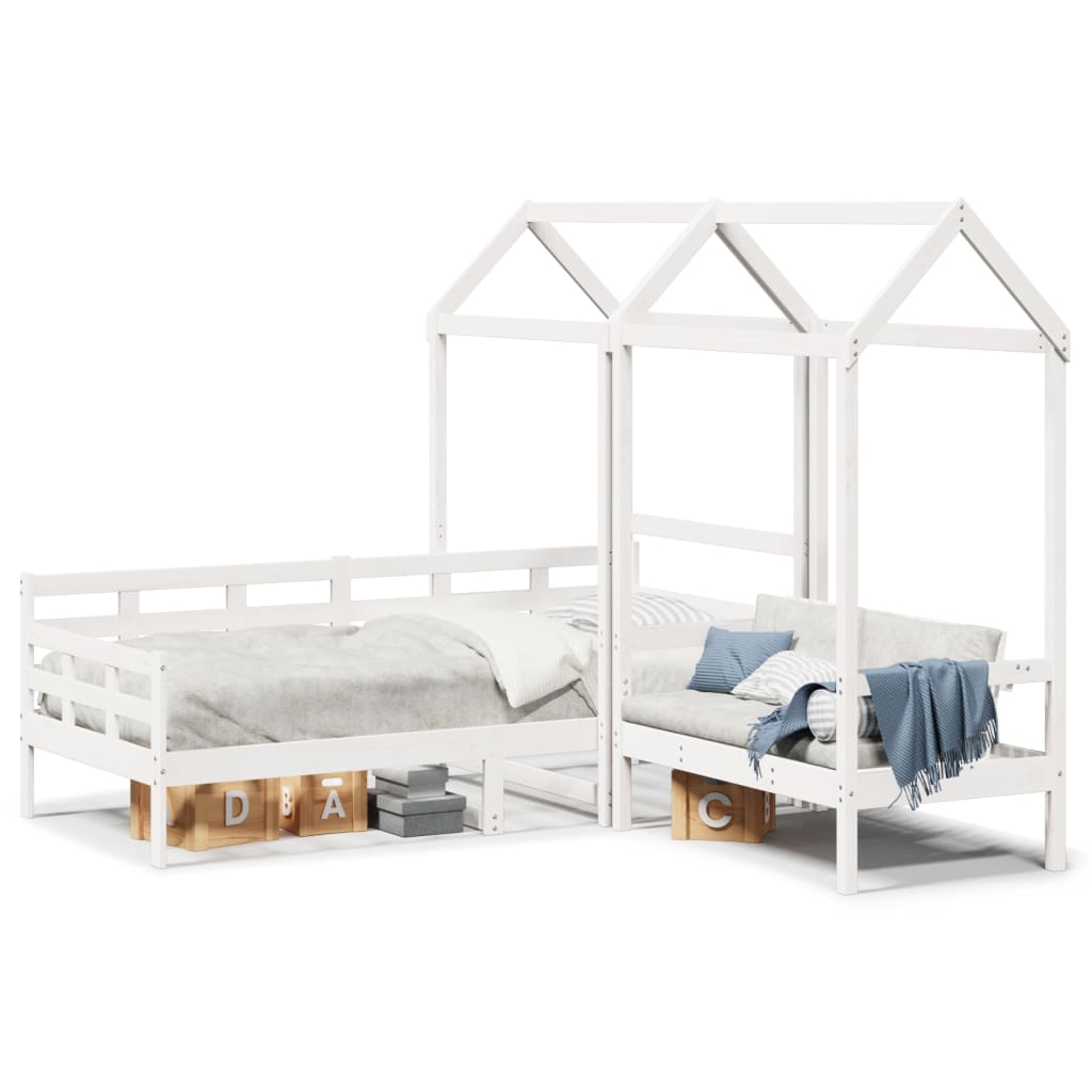 vidaXL Day Bed and Bench Set with Roof without Mattress White 80x200cm 2