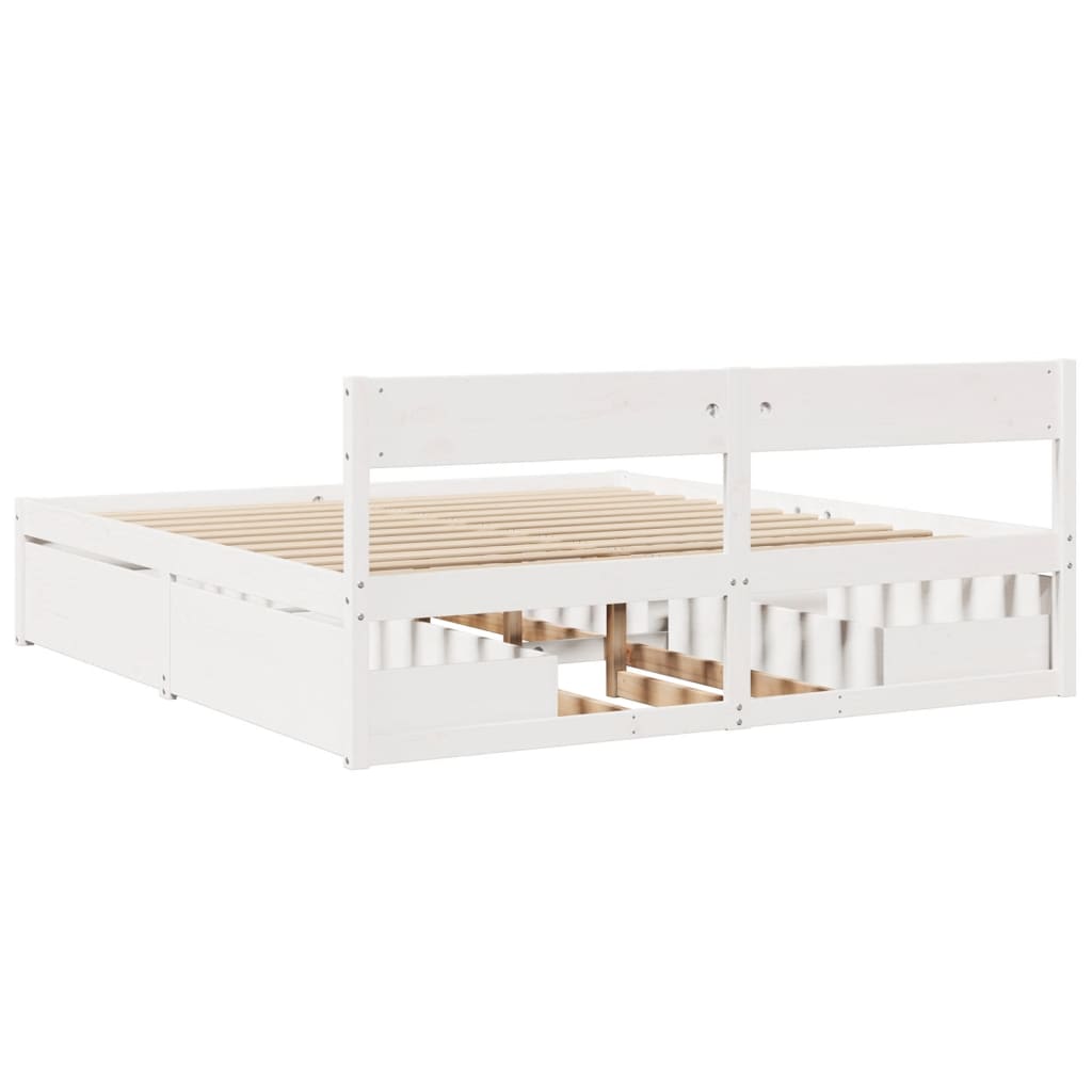 vidaXL Bed Frame without Mattress White 200x200 cm Solid Wood Pine 6