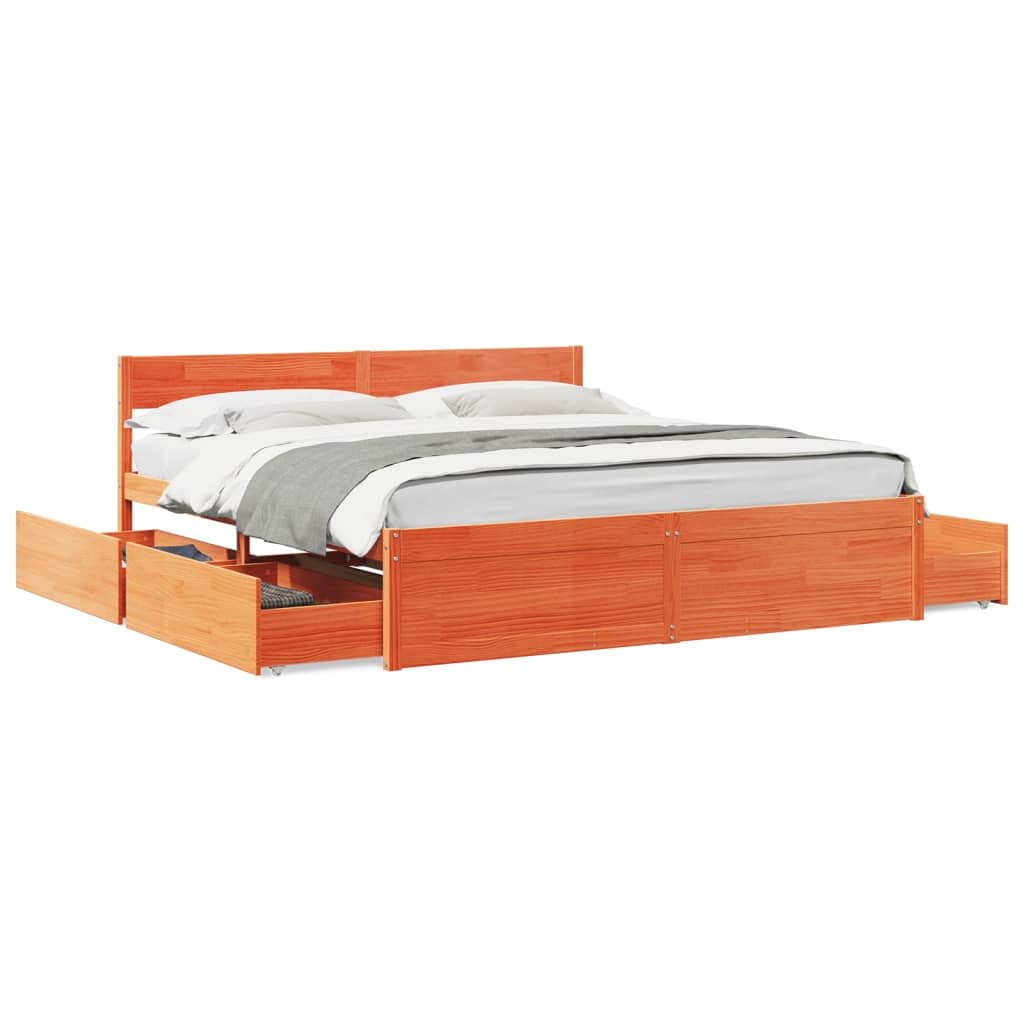 vidaXL Bed Frame without Mattress Wax Brown 200x200 cm Solid Wood Pine 2