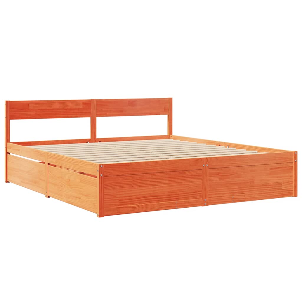 vidaXL Bed Frame without Mattress Wax Brown 200x200 cm Solid Wood Pine 3
