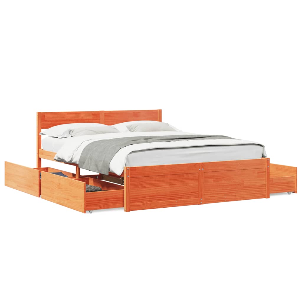 vidaXL Bed Frame without Mattress Wax Brown 160x200 cm Solid Wood Pine 2