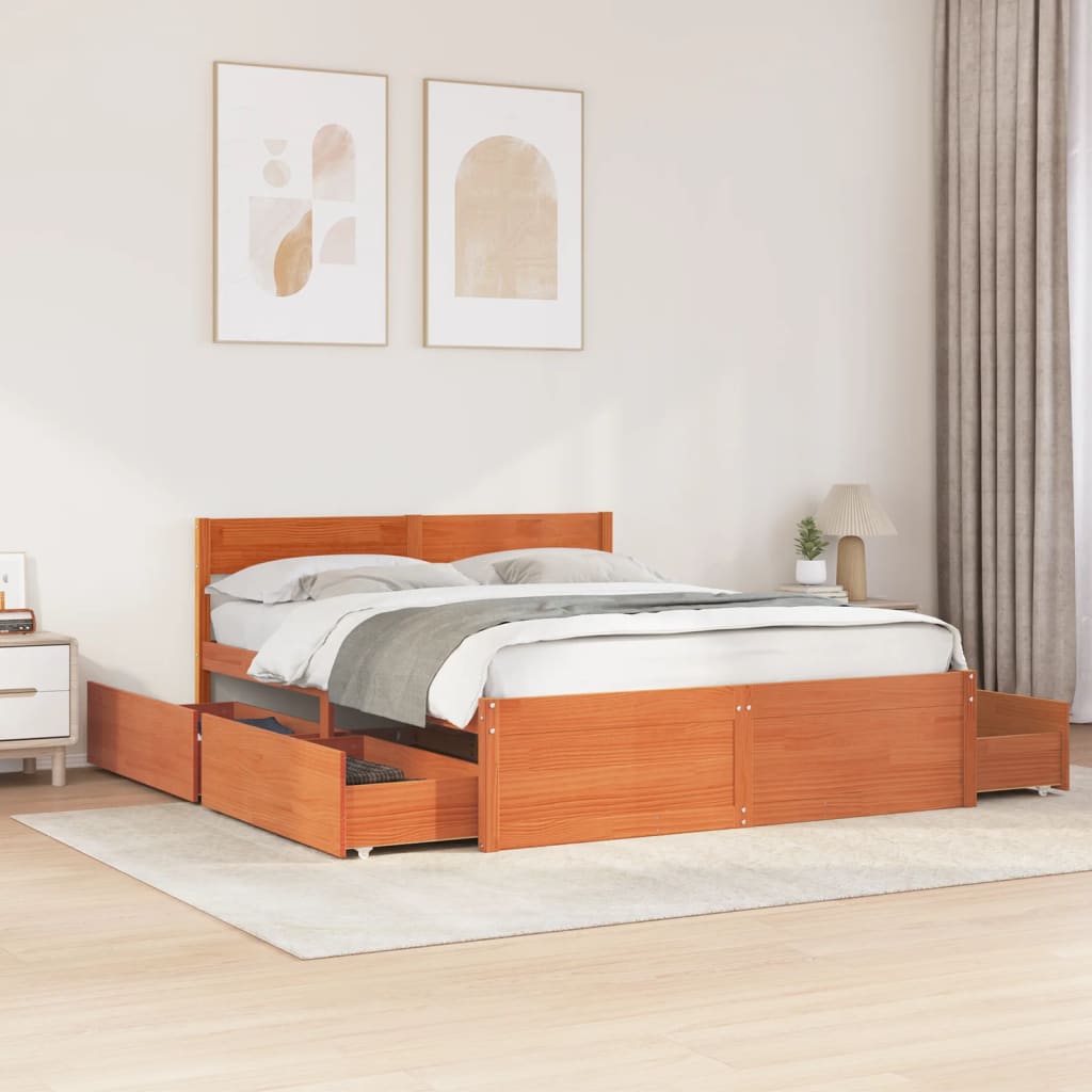 vidaXL Bed Frame without Mattress Wax Brown 160x200 cm Solid Wood Pine 1
