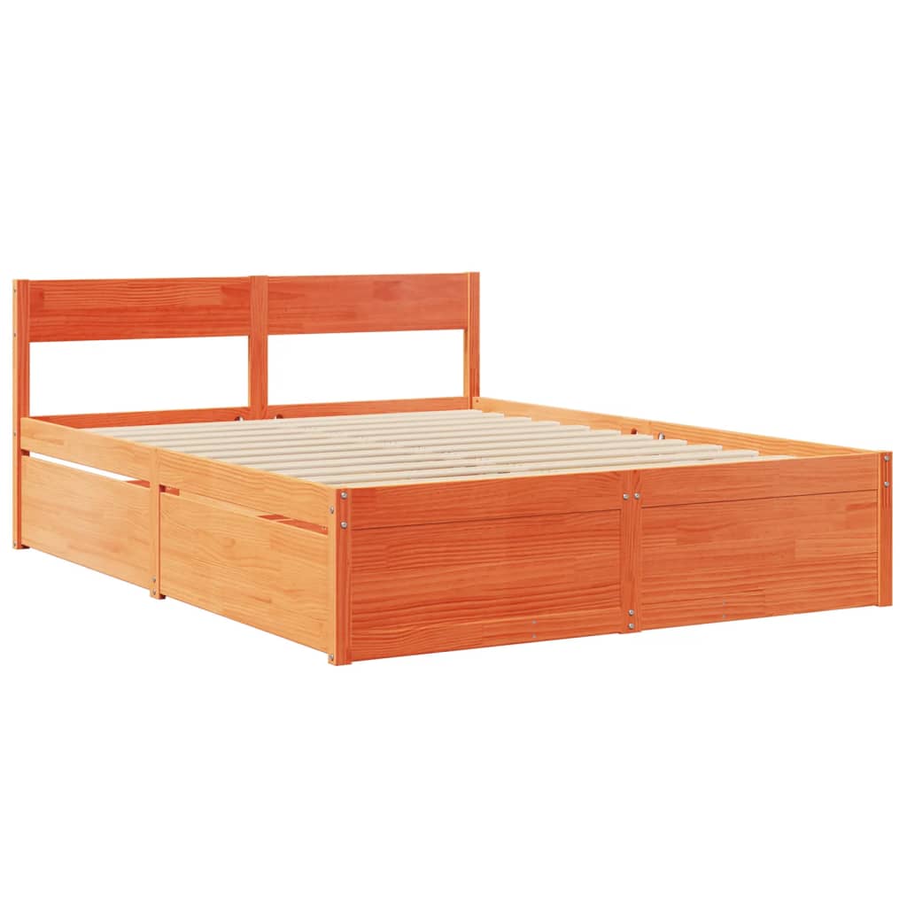 vidaXL Bed Frame without Mattress Wax Brown 150x200 cm Solid Wood Pine 3