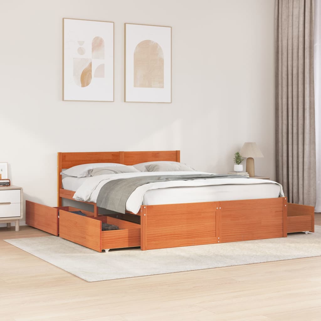 vidaXL Bed Frame without Mattress Wax Brown 150x200 cm Solid Wood Pine 1