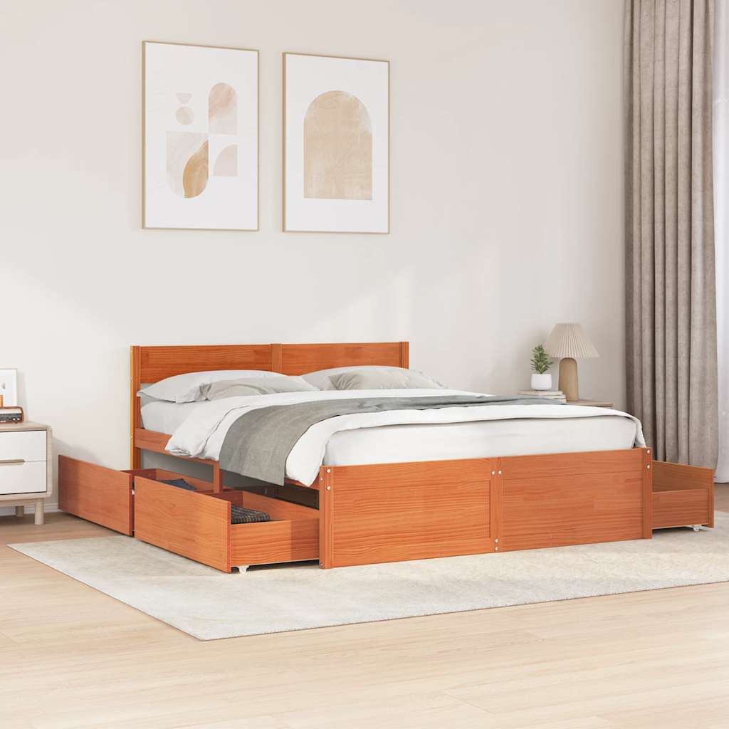 vidaXL Bed Frame without Mattress Wax Brown 140x200 cm Solid Wood Pine 1