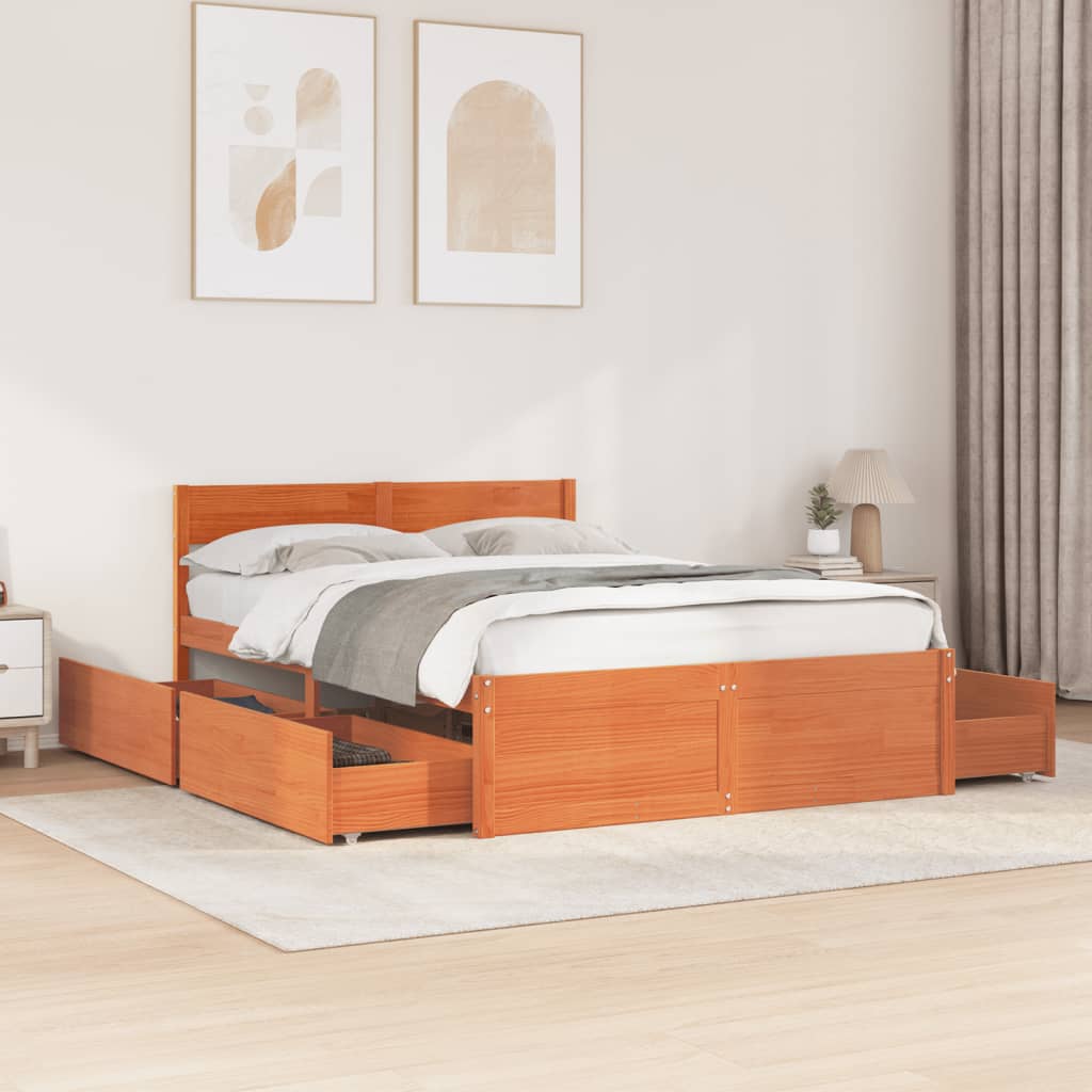 vidaXL Bed Frame without Mattress Wax Brown 120x200 cm Solid Wood Pine 1