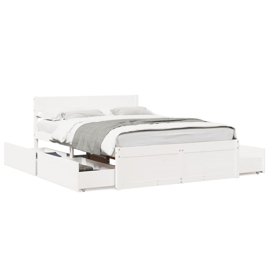 vidaXL Bed Frame without Mattress White 140x190 cm Solid Wood Pine 2