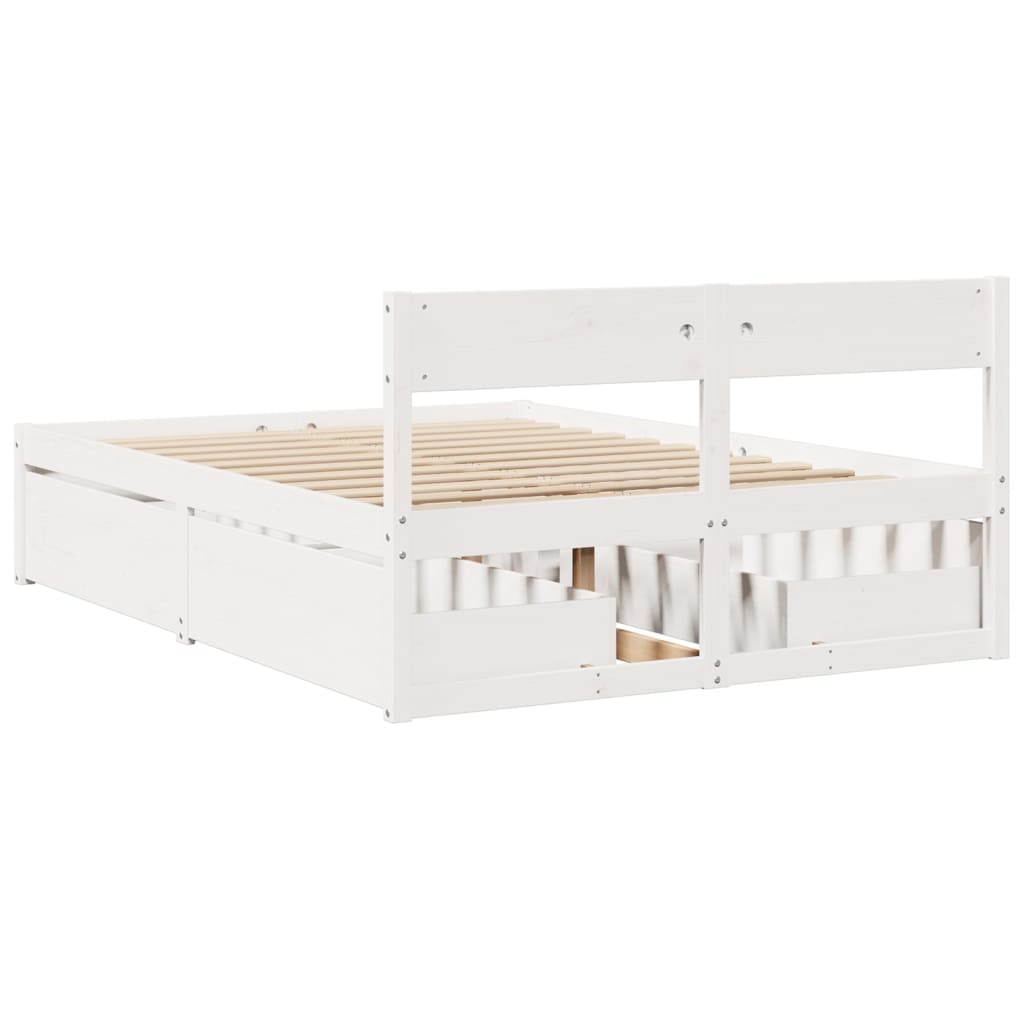 vidaXL Bed Frame without Mattress White 140x190 cm Solid Wood Pine 6