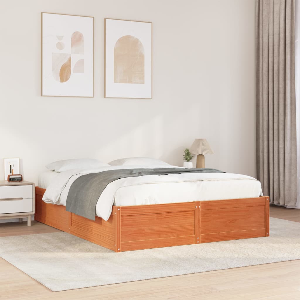 Bed Frame without Mattress Solid Wood Pine Wax brown 150 cm 200 cm