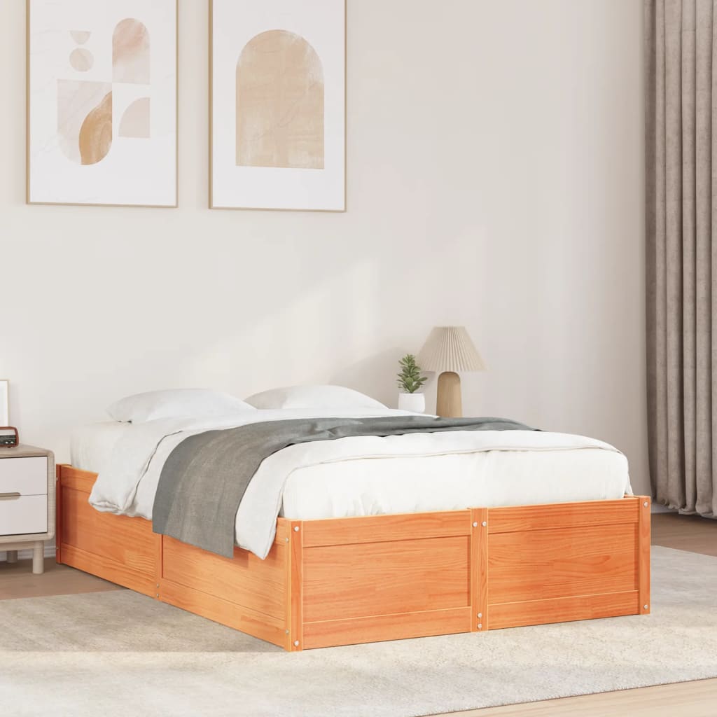 Bed Frame without Mattress Solid Wood Pine Wax brown 120 cm 200 cm