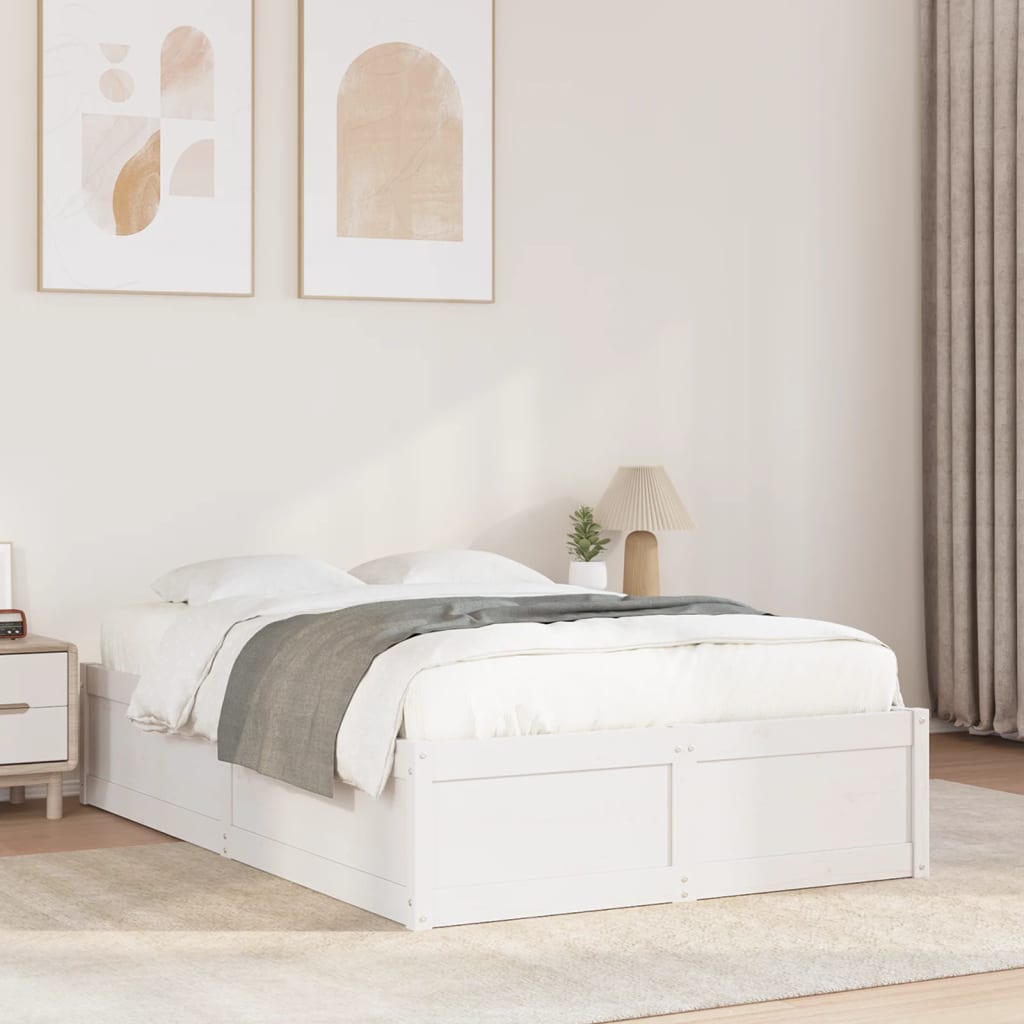 Bed Frame without Mattress Solid Wood Pine White 135 cm 190 cm