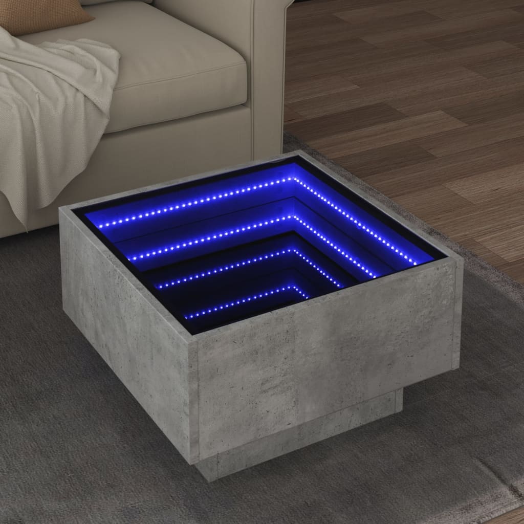 Coffee Table with LED Engineered Wood Depth 50 cm Concrete grey 50 cm