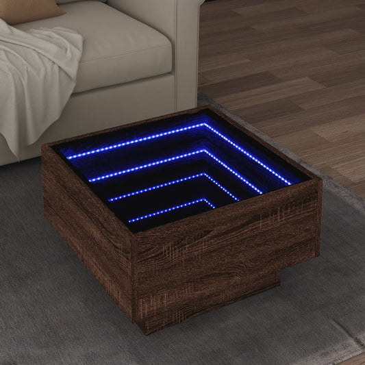 Coffee Table with LED Engineered Wood Depth 50 cm Brown oak 50 cm