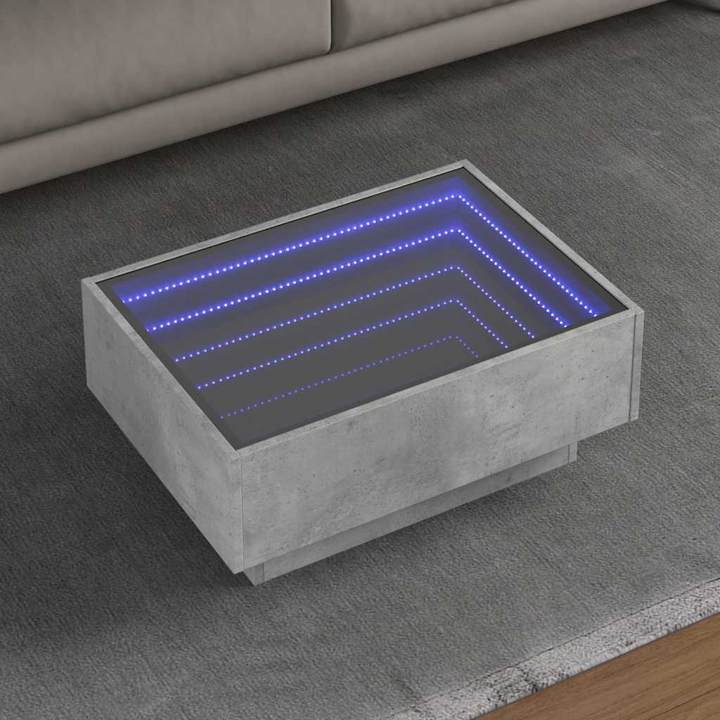 Coffee Table with LED Engineered Wood Depth 50 cm Concrete grey 70 cm