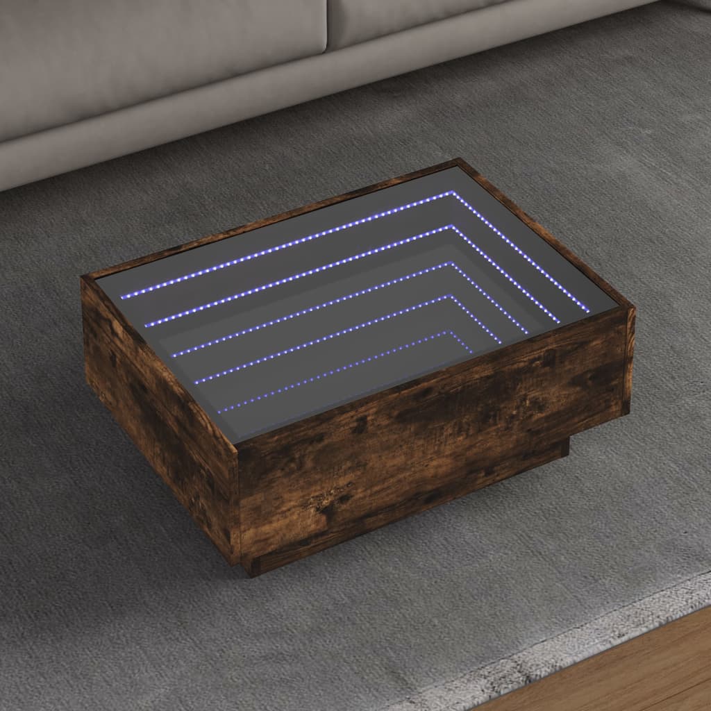Coffee Table with LED Engineered Wood Depth 50 cm Smoked oak 70 cm