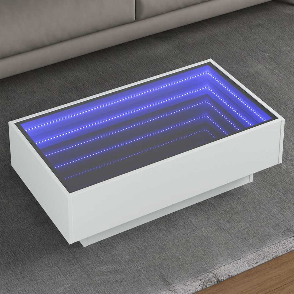 Coffee Table with LED Engineered Wood Depth 50 cm White 90 cm