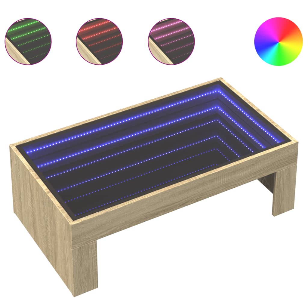 Coffee Table with Infinity LED 90x50x30 cm Sonoma oak