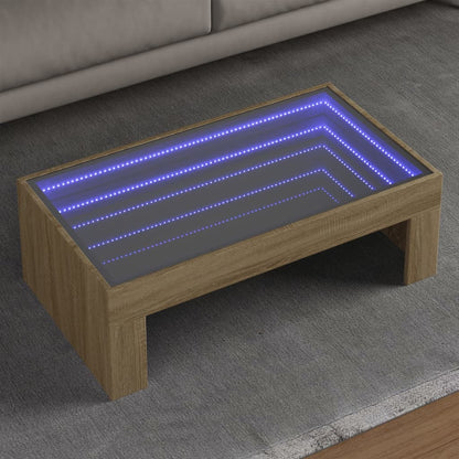 Coffee Table with Infinity LED 90x50x30 cm Sonoma oak