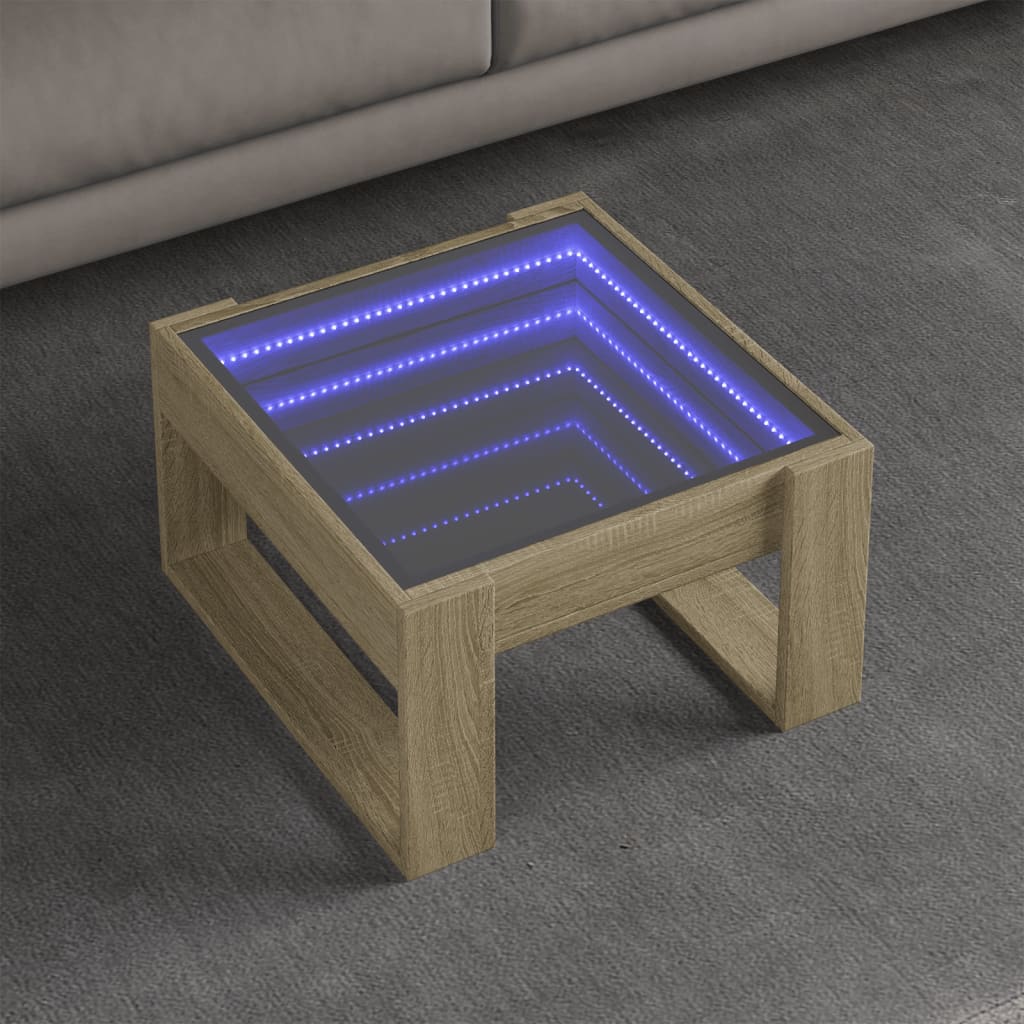 Coffee Table with Infinity LED 50x53x30 cm Sonoma oak 50 cm