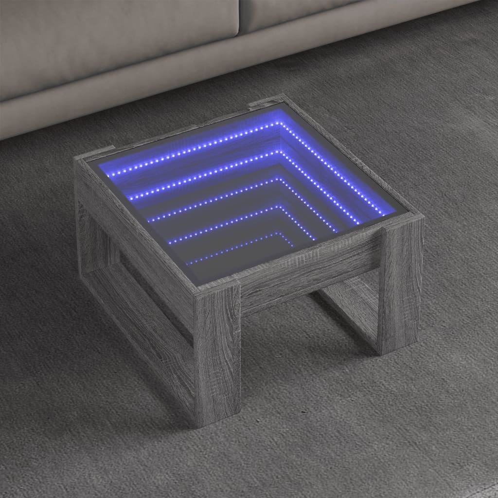 Coffee Table with Infinity LED 50x53x30 cm Grey sonoma 50 cm