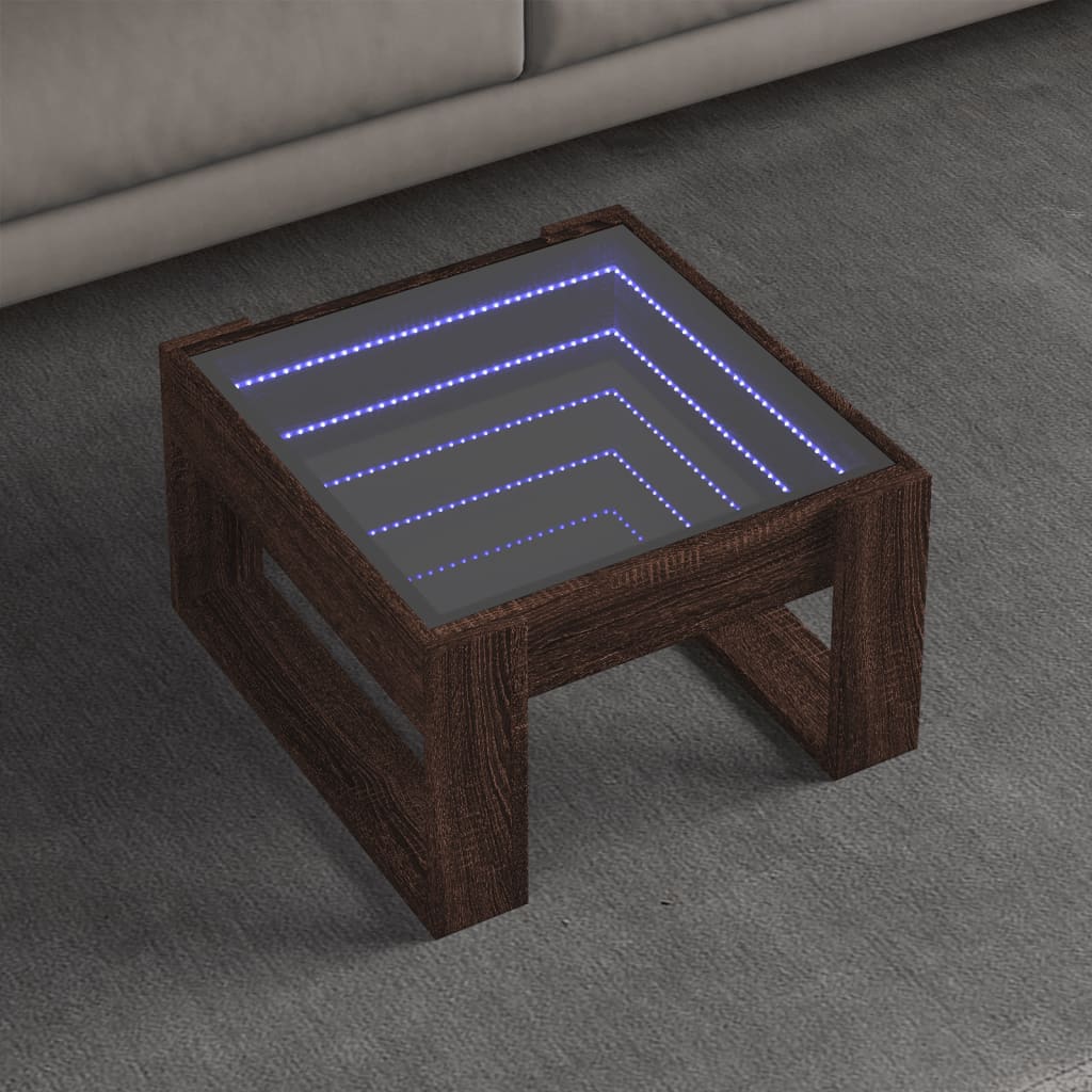 Coffee Table with Infinity LED 50x53x30 cm Brown oak 50 cm