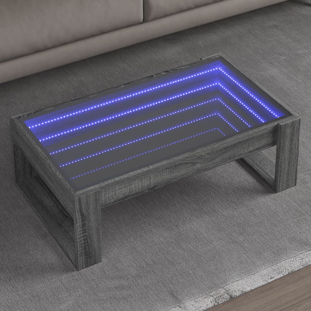Coffee Table with Infinity LED 50x53x30 cm Grey sonoma 90 cm