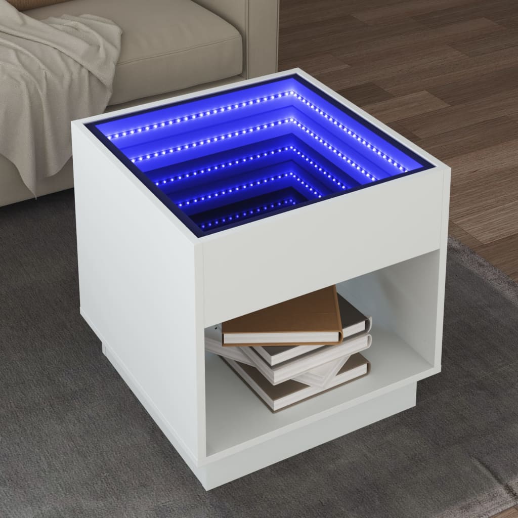 Coffee Table with Infinity LED 50x50x50 cm White