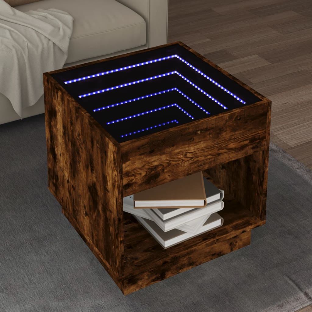 Coffee Table with Infinity LED 50x50x50 cm Smoked oak