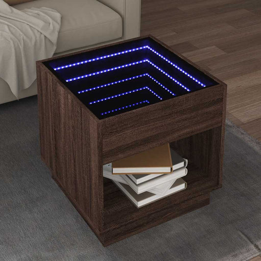 Coffee Table with Infinity LED 50x50x50 cm Brown oak