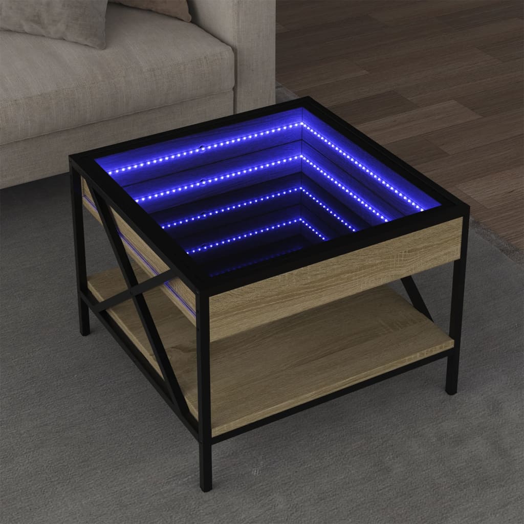 Coffee Table with Infinity LED Depth 50 cm Sonoma oak 50 cm