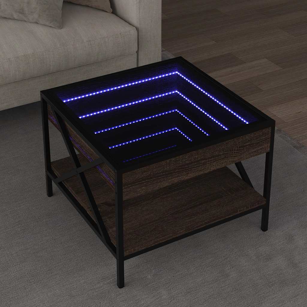 Coffee Table with Infinity LED Depth 50 cm Brown oak 50 cm
