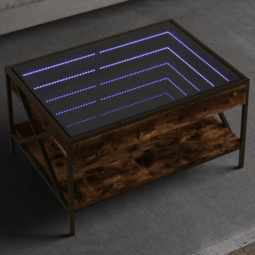 Coffee Table with Infinity LED Depth 50 cm Smoked oak 70 cm
