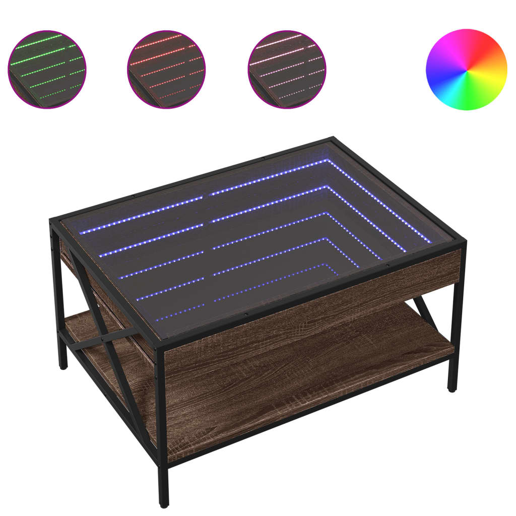 Coffee Table with Infinity LED Depth 50 cm Brown oak 70 cm