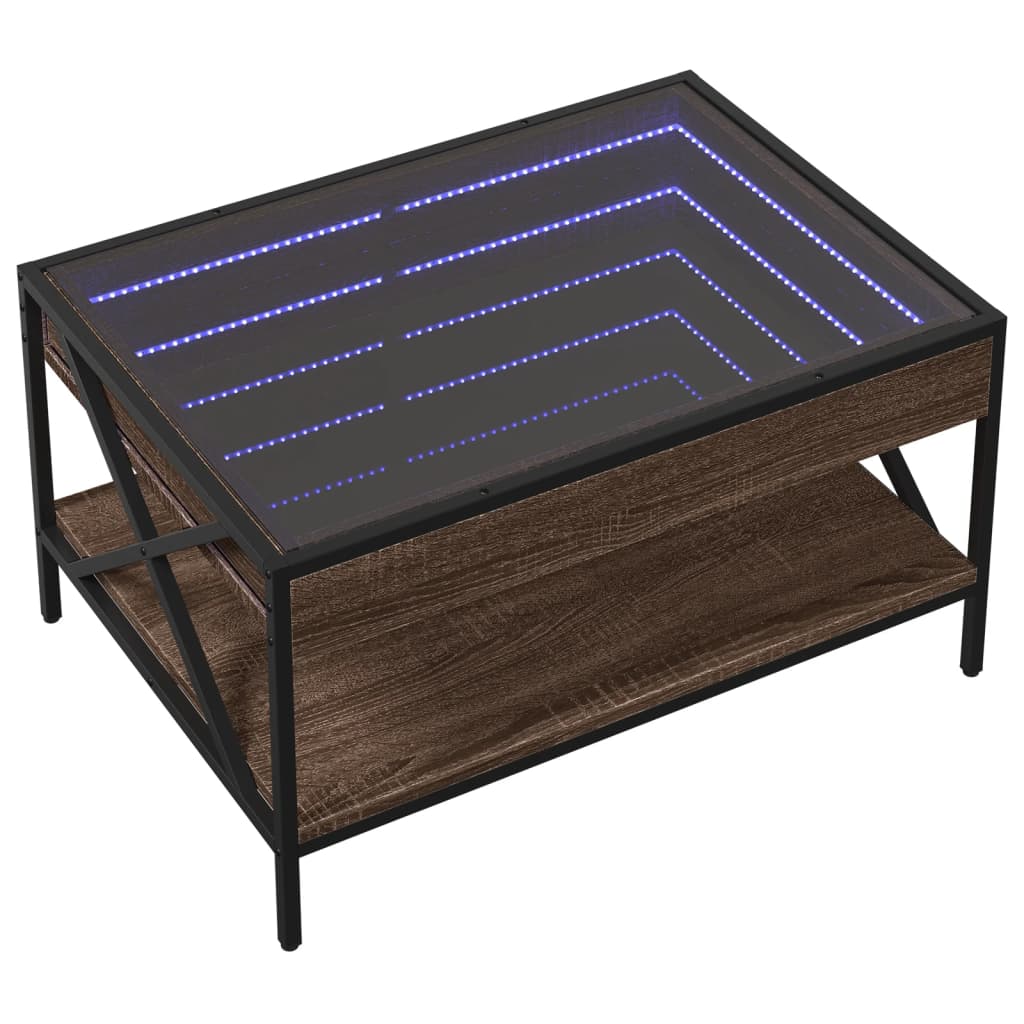 Coffee Table with Infinity LED Depth 50 cm Brown oak 70 cm