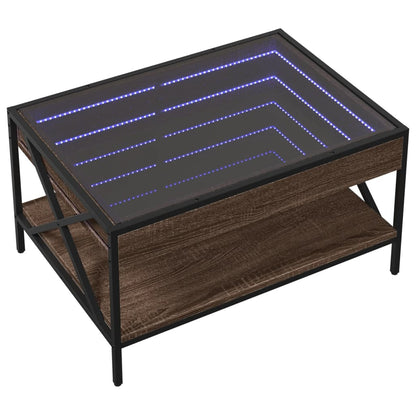 Coffee Table with Infinity LED Depth 50 cm Brown oak 70 cm