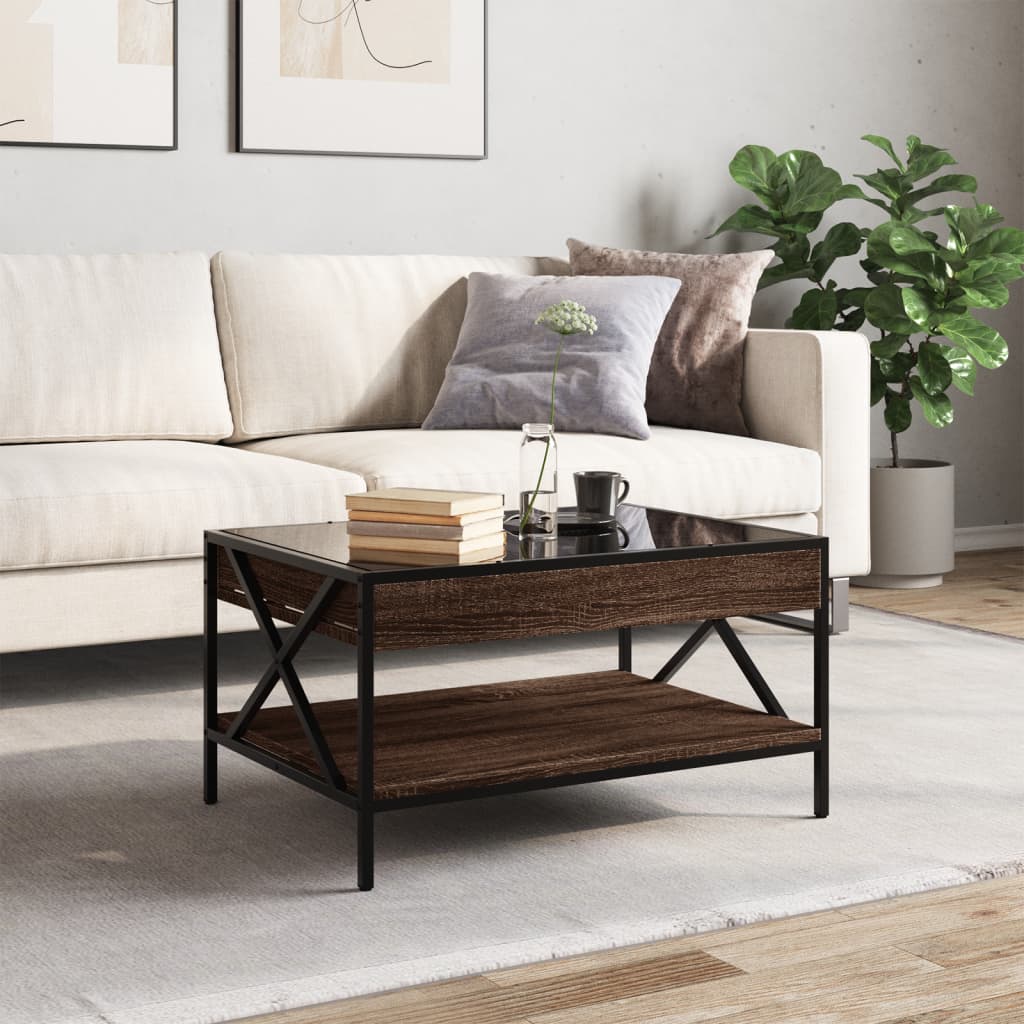 Coffee Table with Infinity LED Depth 50 cm Brown oak 70 cm