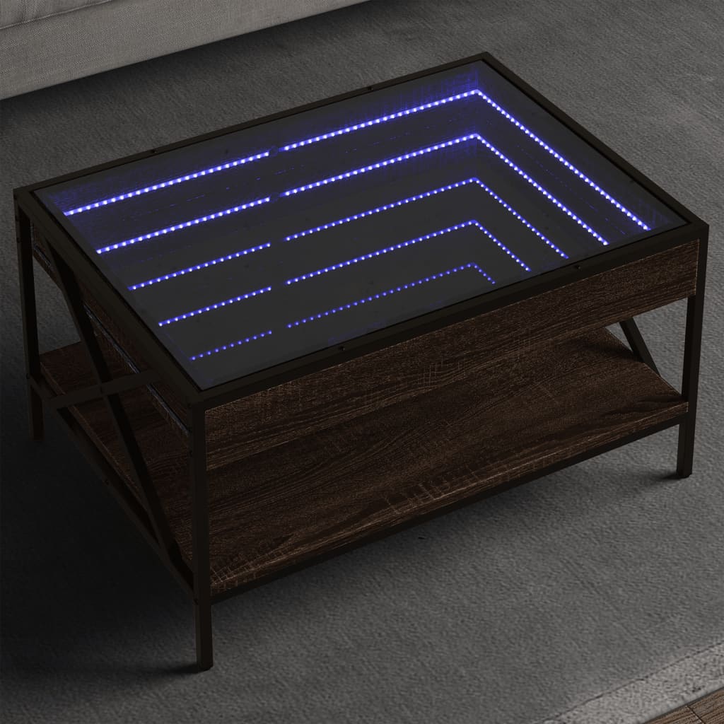 Coffee Table with Infinity LED Depth 50 cm Brown oak 70 cm