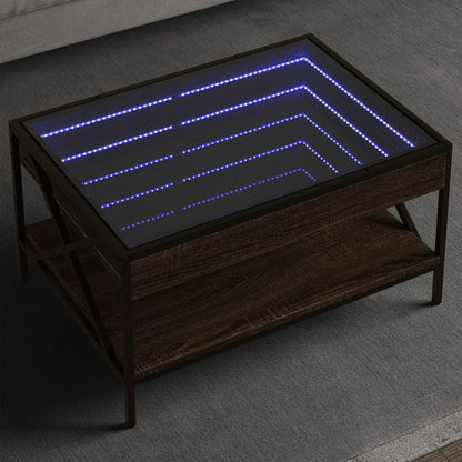 Coffee Table with Infinity LED Depth 50 cm Brown oak 70 cm