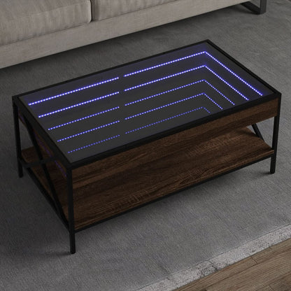 Coffee Table with Infinity LED Depth 50 cm Brown oak 90 cm