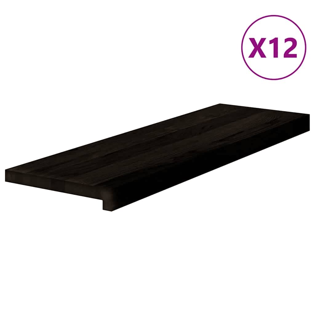 vidaXL Stair Treads 12 pcs Brown Black 80x25x2 cm Solid Wood Oak 2