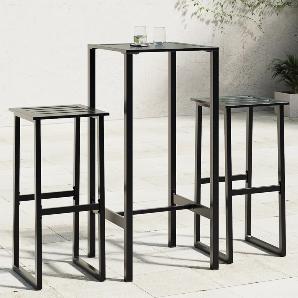 vidaXL 3 Piece Garden Bar Set Black Powder-coated Steel 1