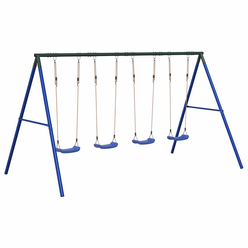 Outdoor Swing Set Multicolour Steel and PE Blue 2x swing seat–Swing seat + disc swing 4x swing seat