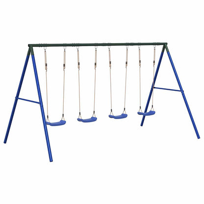Outdoor Swing Set Multicolour Steel and PE Blue 2x swing seat–Swing seat + disc swing 4x swing seat