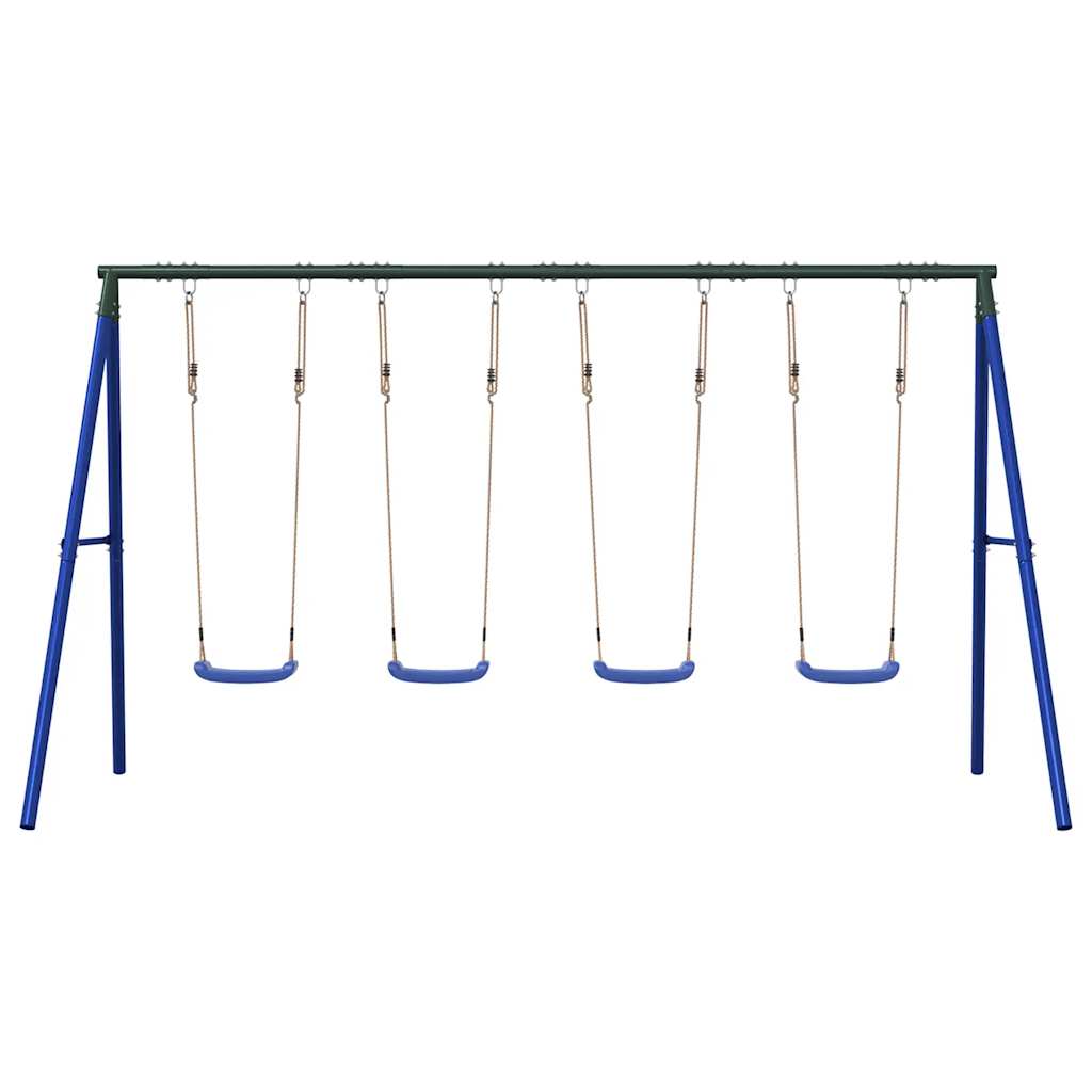 Outdoor Swing Set Multicolour Steel and PE Blue 2x swing seat–Swing seat + disc swing 4x swing seat