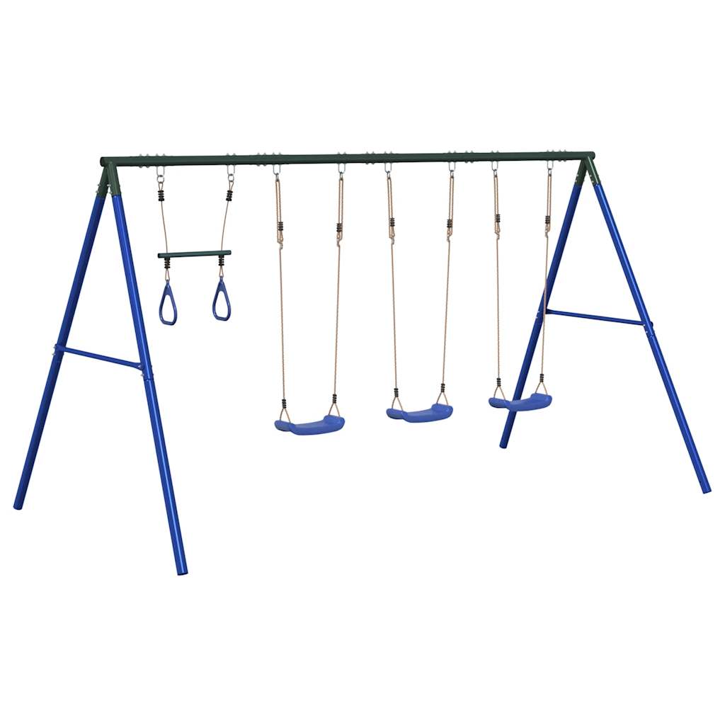 Outdoor Swing Set Multicolour Steel and PE Blue 2x swing seat–Swing seat + disc swing 3x swing seat + trapeze