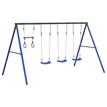 Outdoor Swing Set Multicolour Steel and PE Blue 2x swing seat–Swing seat + disc swing 3x swing seat + trapeze