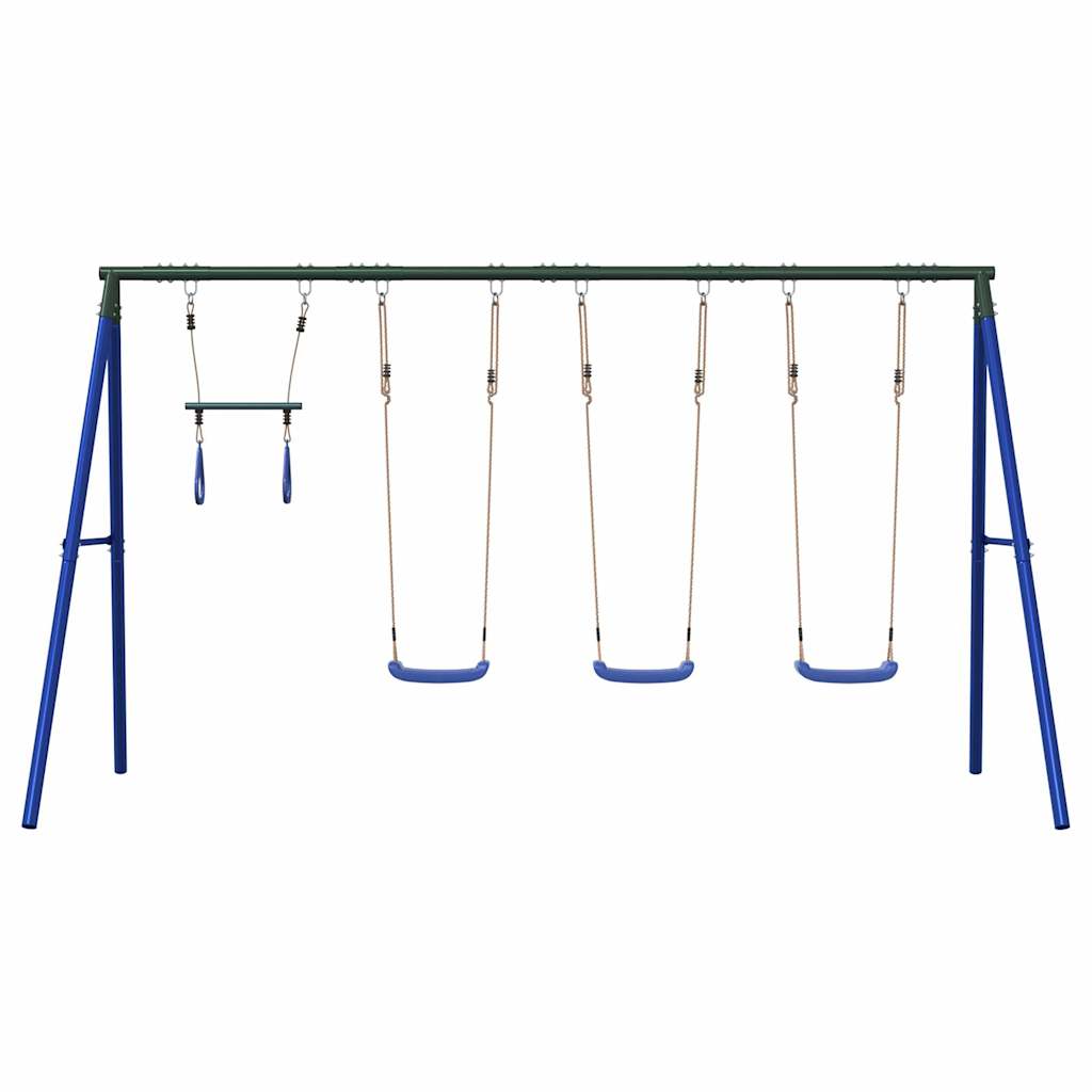 Outdoor Swing Set Multicolour Steel and PE Blue 2x swing seat–Swing seat + disc swing 3x swing seat + trapeze