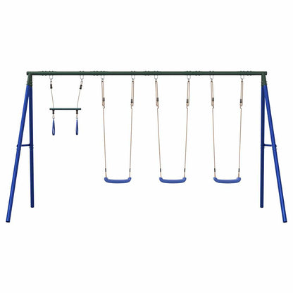Outdoor Swing Set Multicolour Steel and PE Blue 2x swing seat–Swing seat + disc swing 3x swing seat + trapeze