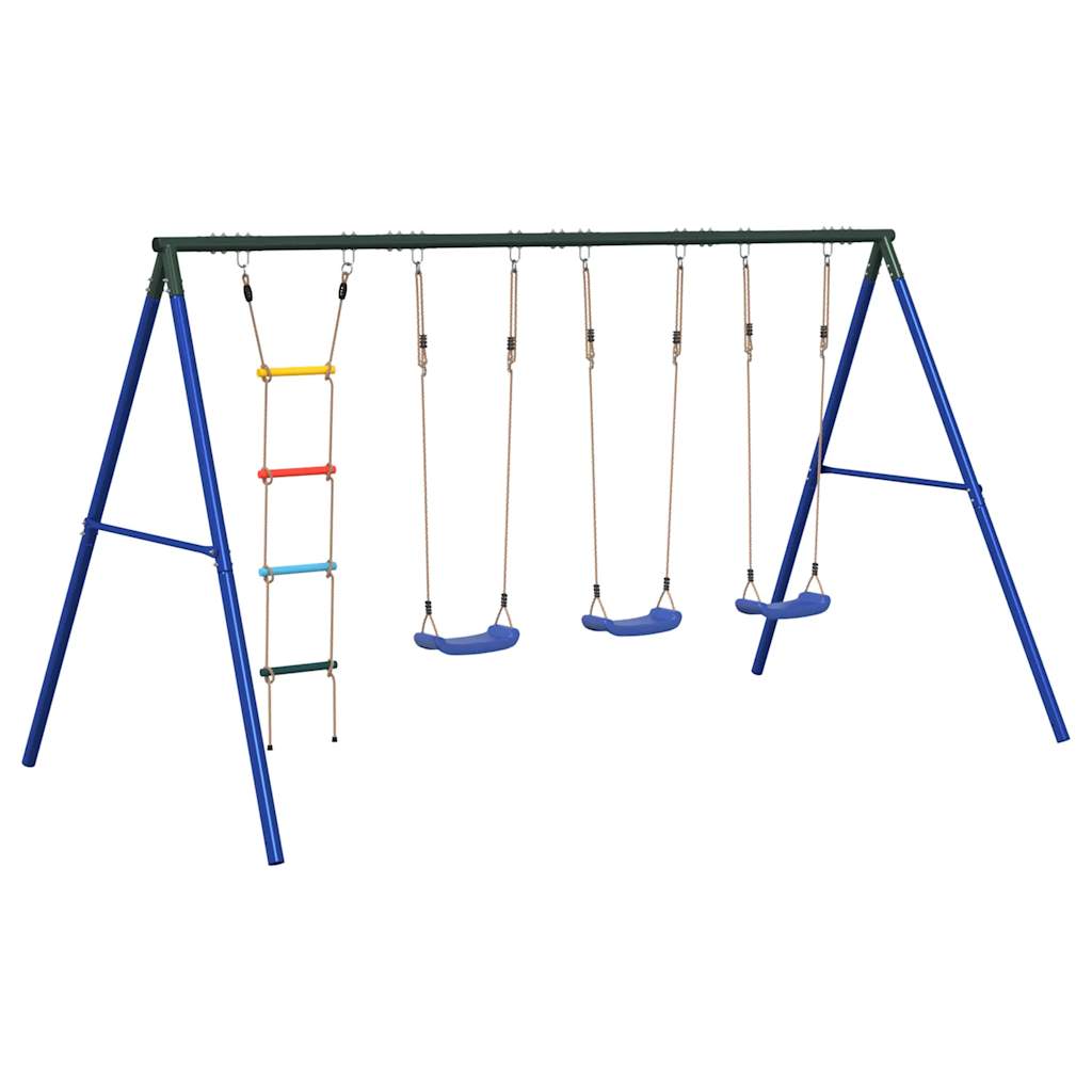 Outdoor Swing Set Multicolour Steel and PE Blue 2x swing seat–Swing seat + disc swing 3x swing seat + ladder